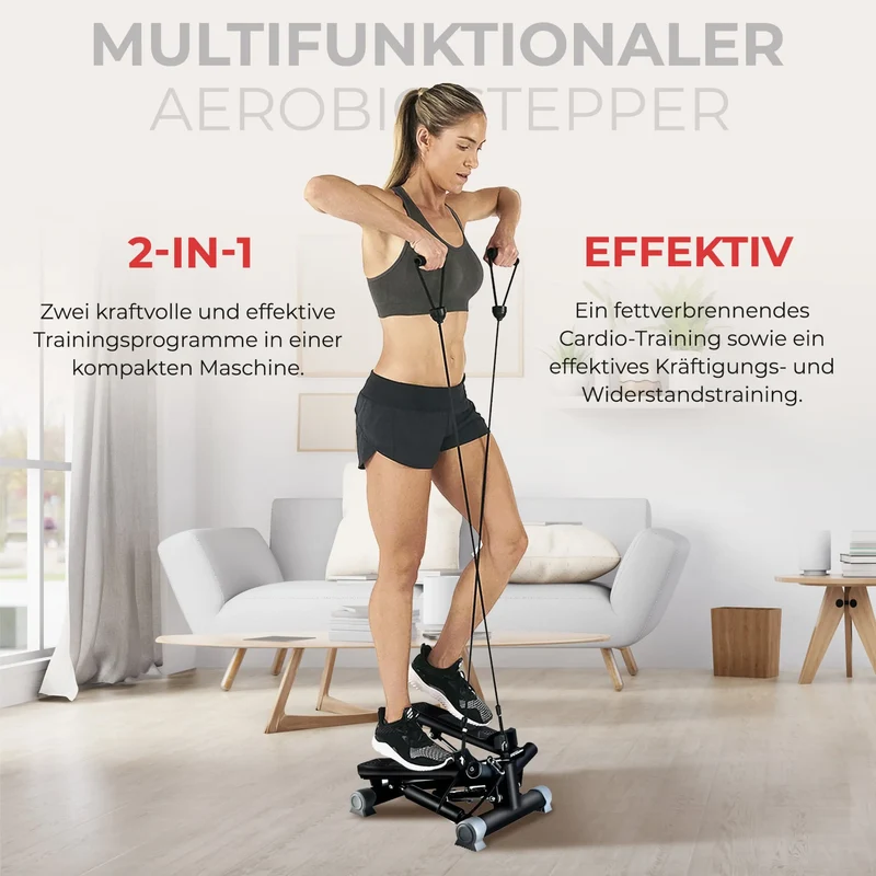 Aerobic Stepper mit Trainingsbändern - LCD-Monitor, gelenkschonend, Trainingsüberwachung, Tempoanzeige