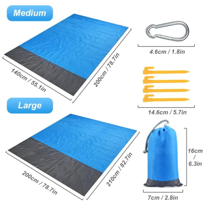 Strandmatte 140 x 200 cm oder 200 x 210 cm – Picknickdecke kompakt, ultraleicht & wasserdicht