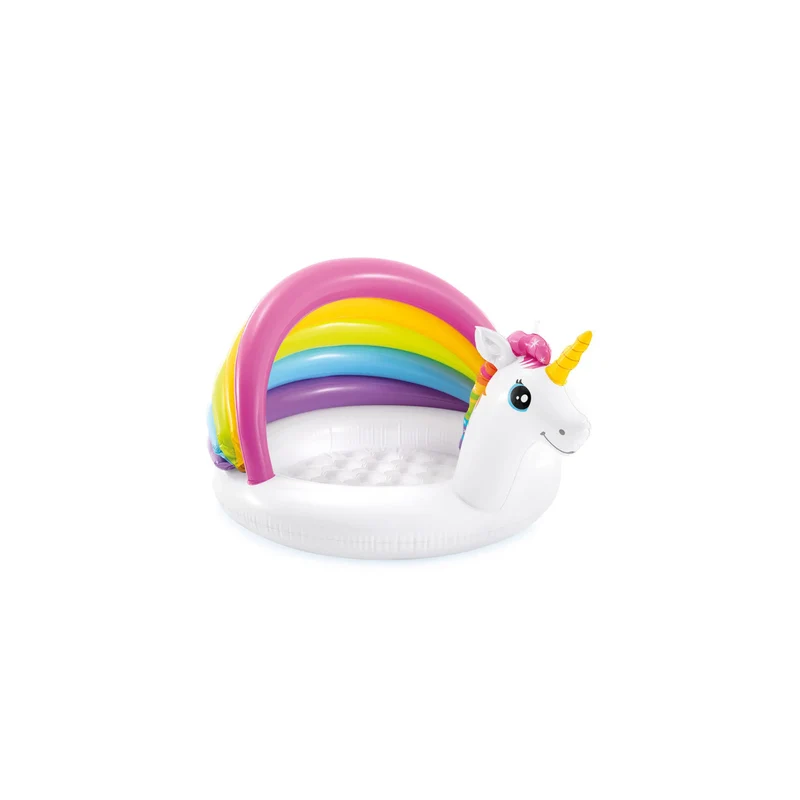Baby Pool Einhorn mit Sonnenschutz, Aufblasbarer Kinderpool 1-3 Jahre, 127 x 102 x 69 cm