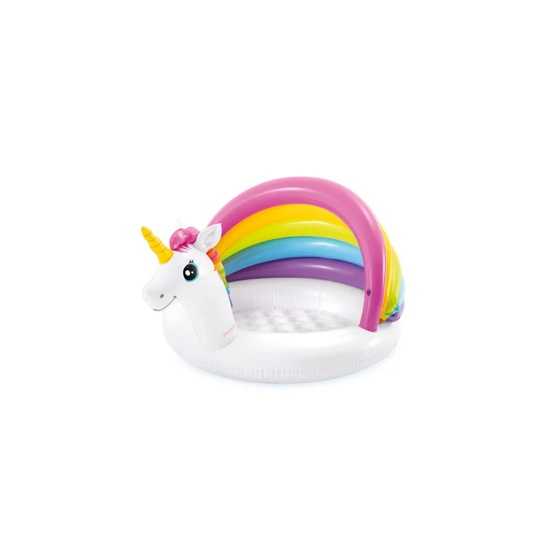 Baby Pool Einhorn mit Sonnenschutz, Aufblasbarer Kinderpool 1-3 Jahre, 127 x 102 x 69 cm
