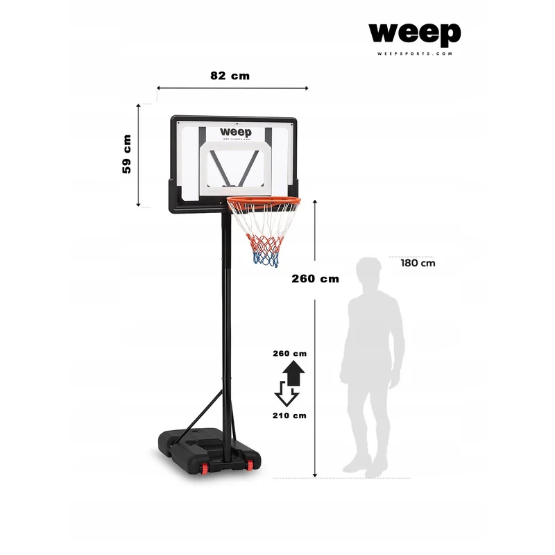 Zestaw do koszykówki kosz WEEP TN002 regulowany do 260cm mobilny 82x52cm
