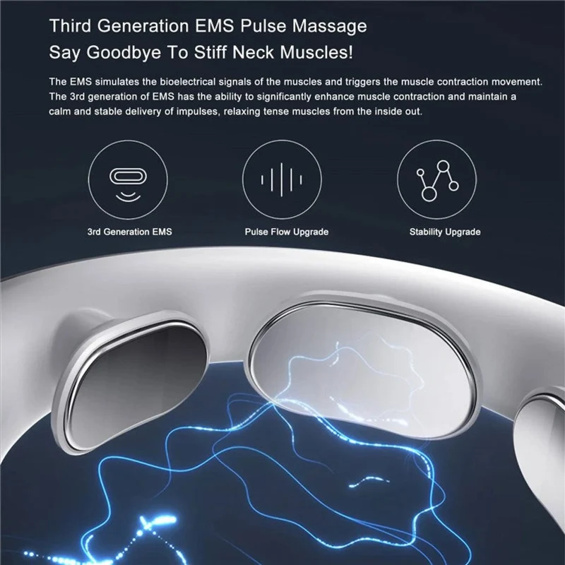 Elektrisches EMS Nackenmassagegerät mit 3 Massageköpfen, 4 Modi, Wärmetherapie, USB-C, kabellos