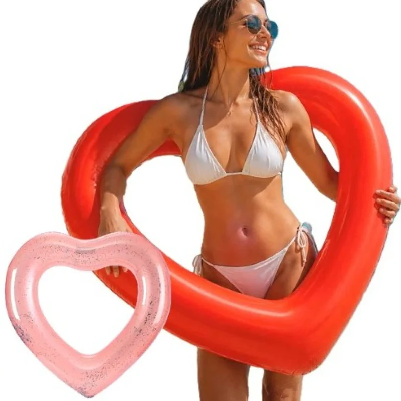 Aufblasbarer Herz Schwimmreifen Pink Glitzer Rot 80 cm oder 120 cm Badeinsel für Pool und Strand