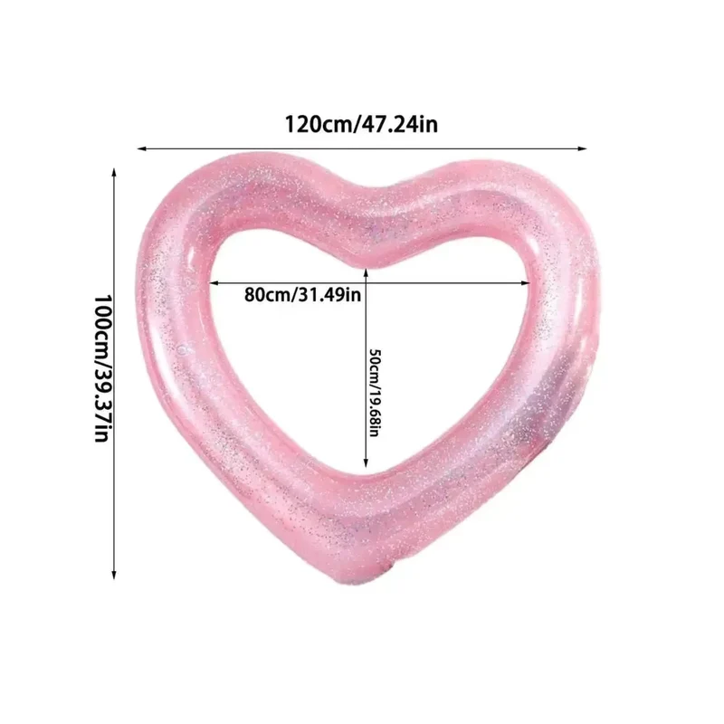 Aufblasbarer Herz Schwimmreifen Pink Glitzer Rot 80 cm oder 120 cm Badeinsel für Pool und Strand