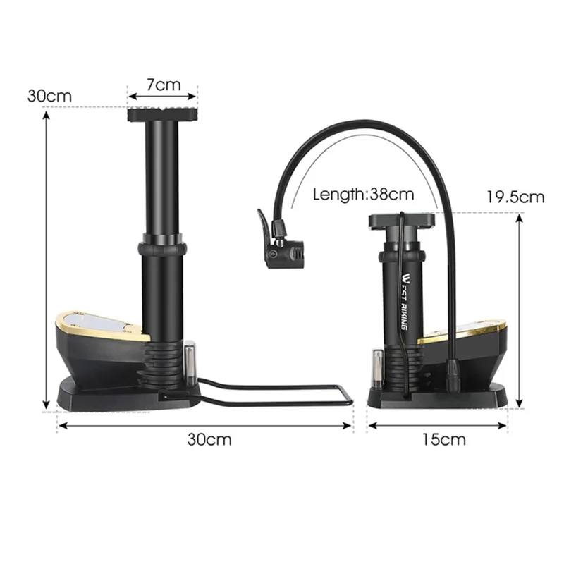Tragbare Fahrrad Pumpe mit Manometer, bis 9,65 bar / 140 PSI, Multiventil & Ballnadel – Schwarz