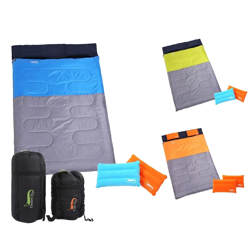 Doppelschlafsack 2 Personen – 150 x 210 cm, warm, wasserabweisend & teilbar, Camping Schlafsack