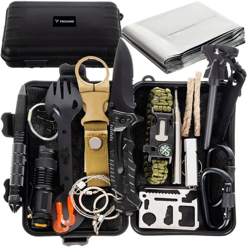 Survival Kit 32 in 1 – Outdoor Set mit Messer, Feuerstarter & Notfallausrüstung für Camping, Trekking