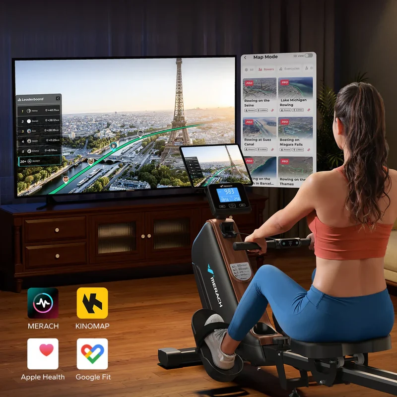 Klappbare Designer Rudermaschine, 16-stufiger Widerstandsregler, magnetisch, mit LCD-Monitor, Tablet-/Smartphone-Halterung