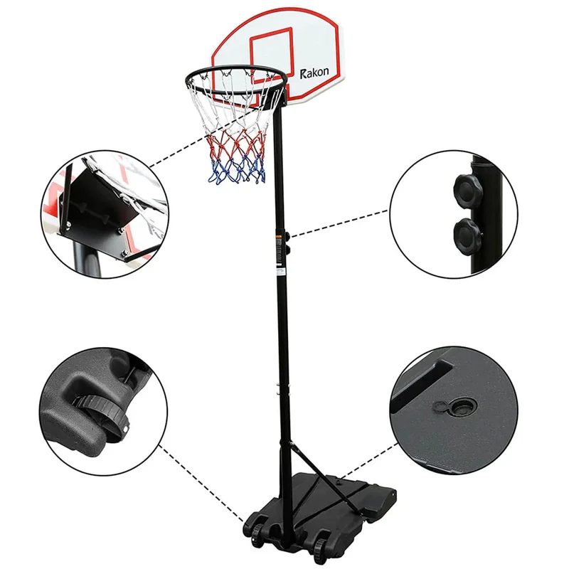 Mobiler Basketballkorb höhenverstellbar 147–245 cm – Outdoor Basketballanlage mit Ständer, Rückwand 46,5x71,5 cm & Ø 42 cm Korbring