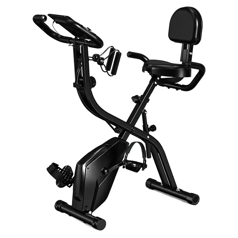 Heimtrainer klappbar mit Rückenlehne & LCD-Display – Fitnessbike mit Trainingsbändern, Ergometer für Zuhause, bis 120 kg belastbar