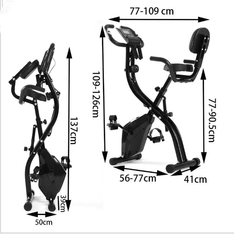 Heimtrainer klappbar mit Rückenlehne & LCD-Display – Fitnessbike mit Trainingsbändern, Ergometer für Zuhause, bis 120 kg belastbar