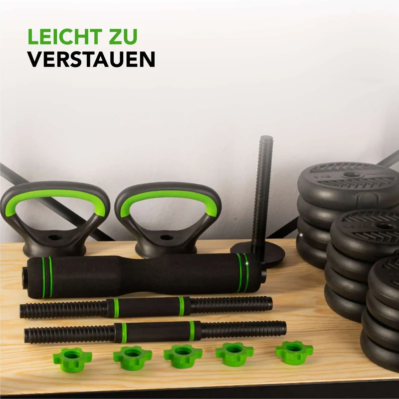 Modulares Vinyl-Hantel-Set für Zuhause, 20 kg oder 28 kg, Langhantel, Kurzhanteln & Kettlebell in einem