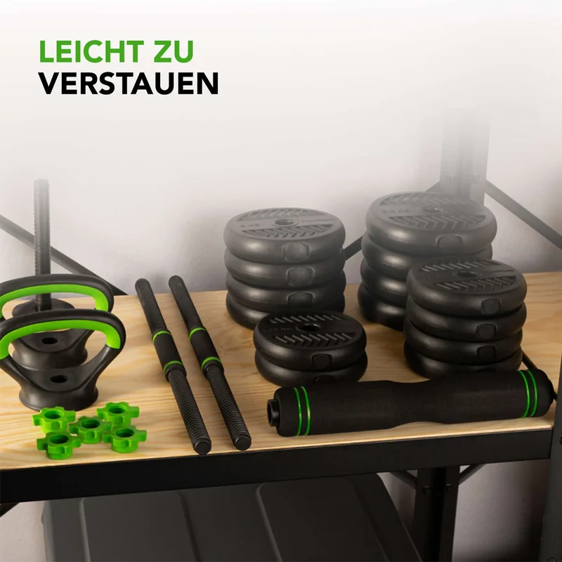Modulares Vinyl-Hantel-Set für Zuhause, 20 kg oder 28 kg, Langhantel, Kurzhanteln & Kettlebell in einem