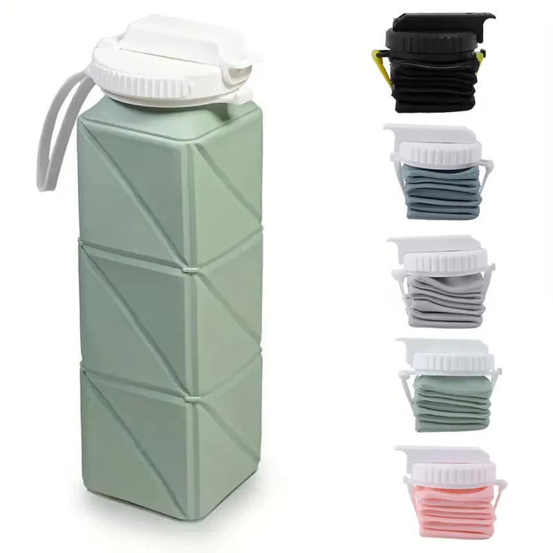 Faltbare Trinkflasche 620 ml, Silikonflasche mit Trinkhalm, BPA-frei, hitzebeständig, auslaufsicher, ultraleicht, ideal für Reisen, Sport und Outdoor