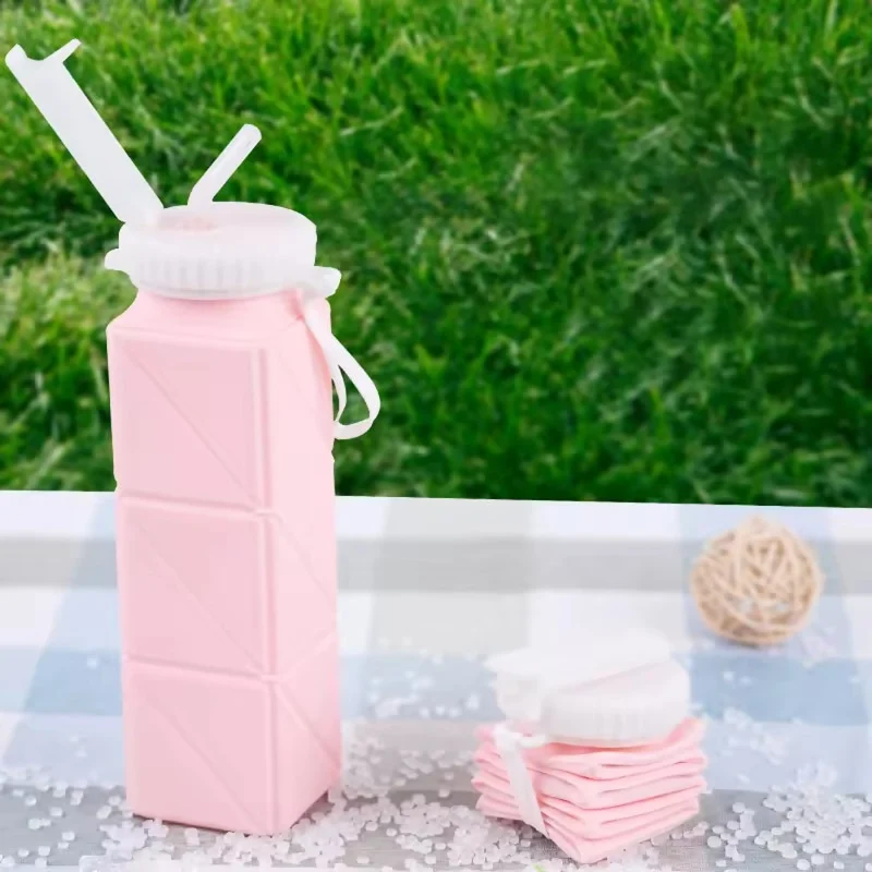 Faltbare Trinkflasche 620 ml, Silikonflasche mit Trinkhalm, BPA-frei, hitzebeständig, auslaufsicher, ultraleicht, ideal für Reisen, Sport und Outdoor