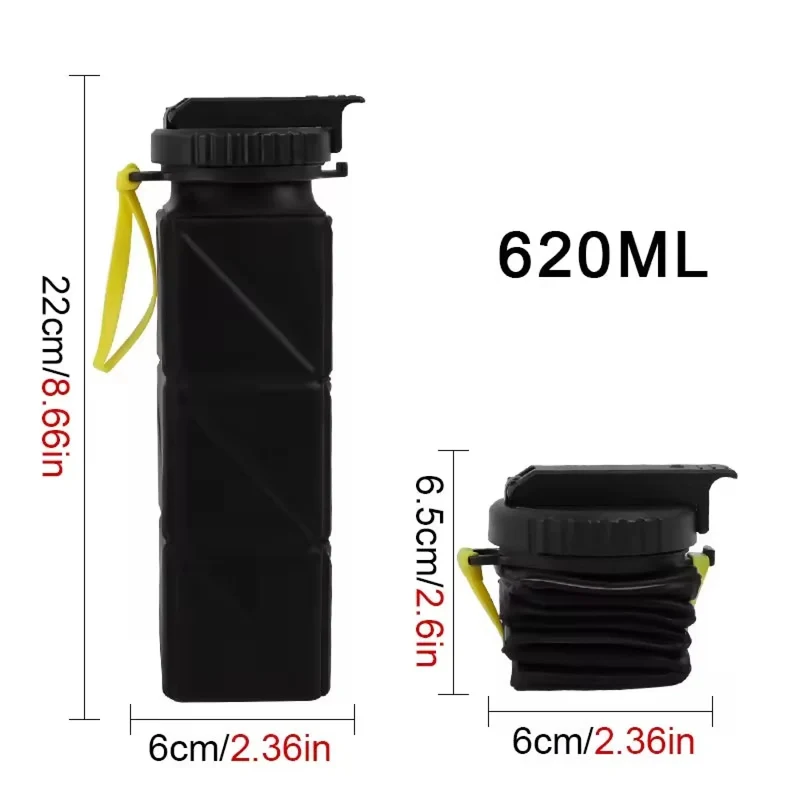 Faltbare Trinkflasche 620 ml, Silikonflasche mit Trinkhalm, BPA-frei, hitzebeständig, auslaufsicher, ultraleicht, ideal für Reisen, Sport und Outdoor