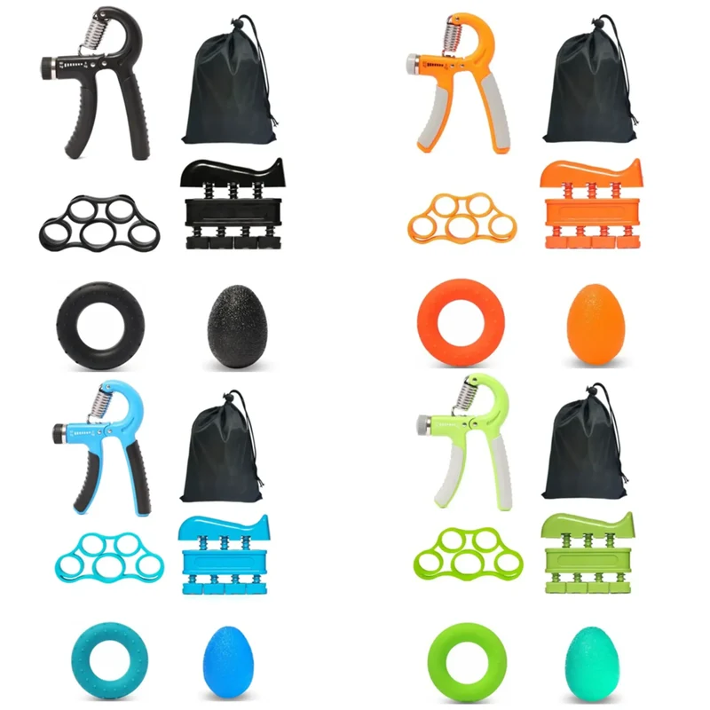 Handtrainer Set 5-teilig, verstellbarer Grifftrainer, Fingertrainer & Anti-Stress-Ball, für Handtraining, Reha, Büro, Sport & Alltag