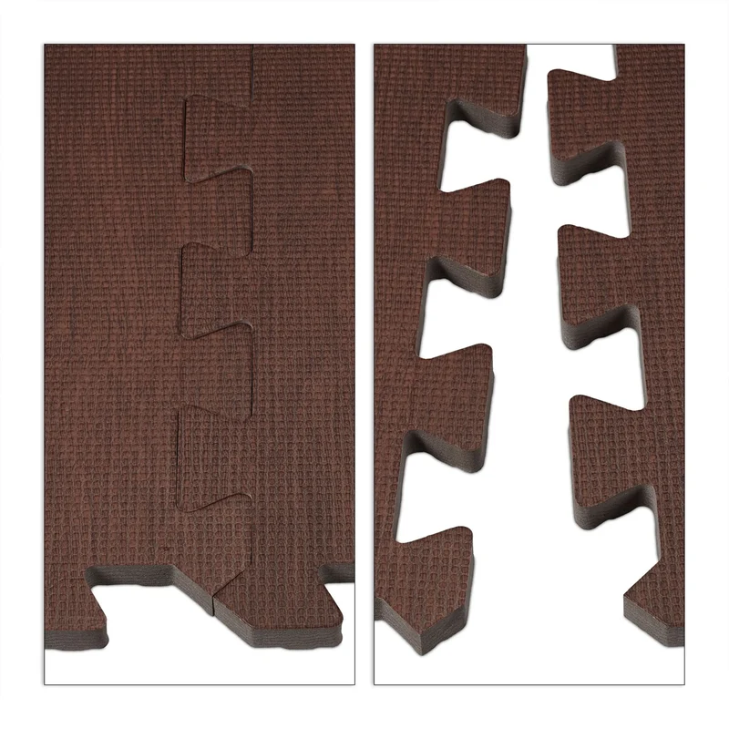 Puzzlematten, Rutschfeste Bodenmatten in Schwarz oder Holzoptik-Braun für Fitness, Home Gym und Spielbereich, 30x30 cm, Geräuschdämpfend, wasserabweisend