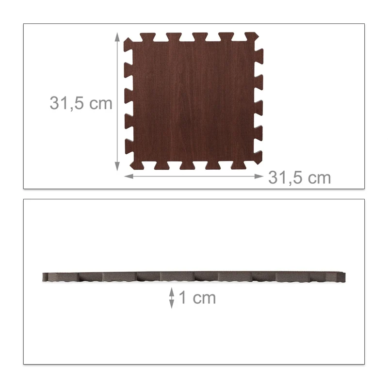 Puzzlematten, Rutschfeste Bodenmatten in Schwarz oder Holzoptik-Braun für Fitness, Home Gym und Spielbereich, 30x30 cm, Geräuschdämpfend, wasserabweisend