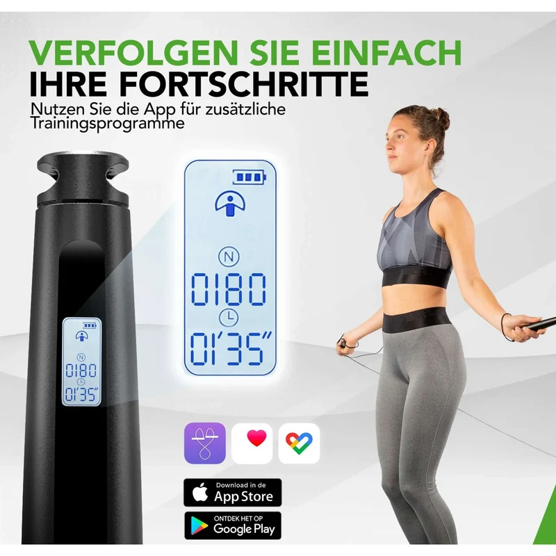 Springseil mit LCD, Bluetooth und App, 4 Modi, verstellbar, Smart Jump Rope, HIIT Training