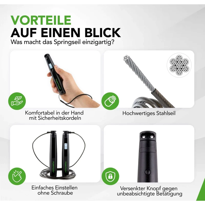Springseil mit LCD, Bluetooth und App, 4 Modi, verstellbar, Smart Jump Rope, HIIT Training
