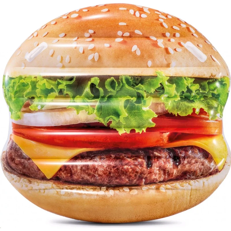 Burger Luftmatratze, Poolinsel mit Haltegriffen, 145 x 142cm fotorealistisches Design