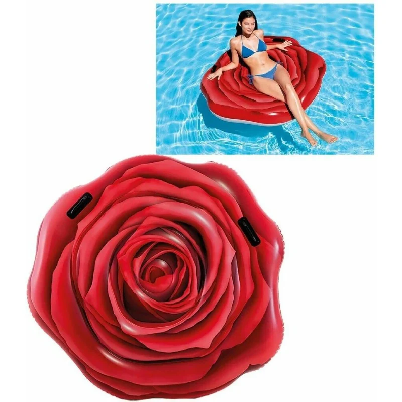 Rose Luftmatratze 137 x 132cm, Poolinsel mit Haltegriffen, fotorealistisches Design