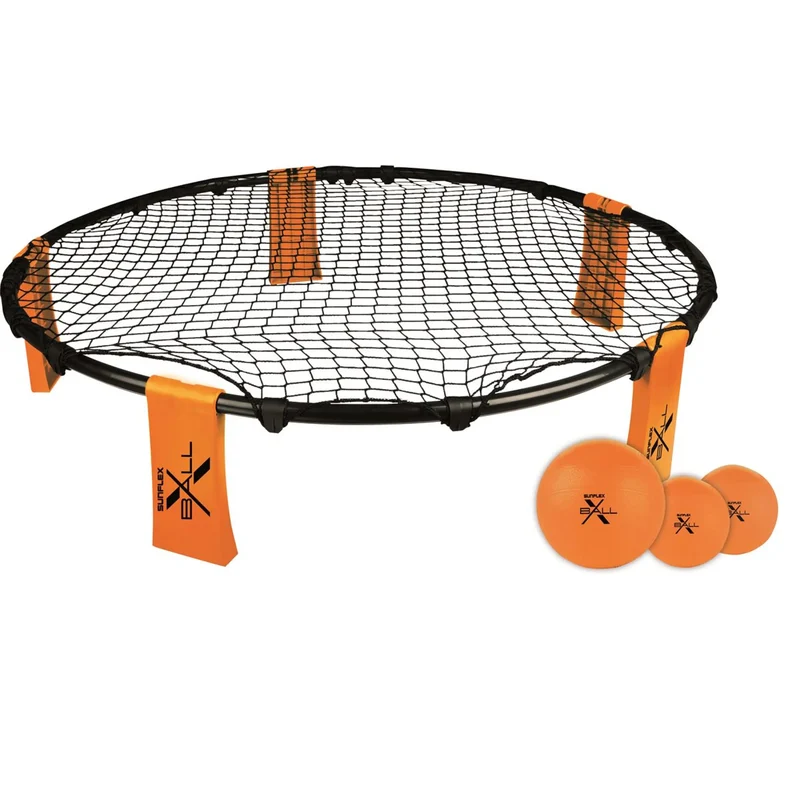 Reaktionsspiel, Rundnetz-Spiel Komplett-Set für 4 Personen, mit 3 Bällen, für In- & Outdoor, Strand und Garten, inkl. Transporttasche