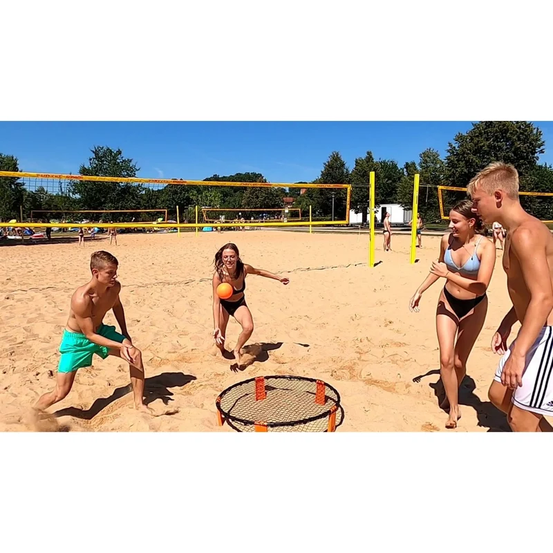 Reaktionsspiel, Rundnetz-Spiel Komplett-Set für 4 Personen, mit 3 Bällen, für In- & Outdoor, Strand und Garten, inkl. Transporttasche