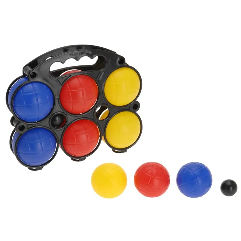 Boccia-Spiel Komplettset Kunststoffkugeln in 3 Farben mit Zielkugel und Tragetasche, Garten, Strand, Freizeit