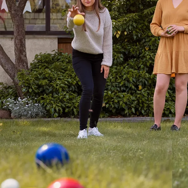 Boccia-Spiel Komplettset Kunststoffkugeln in 3 Farben mit Zielkugel und Tragetasche, Garten, Strand, Freizeit