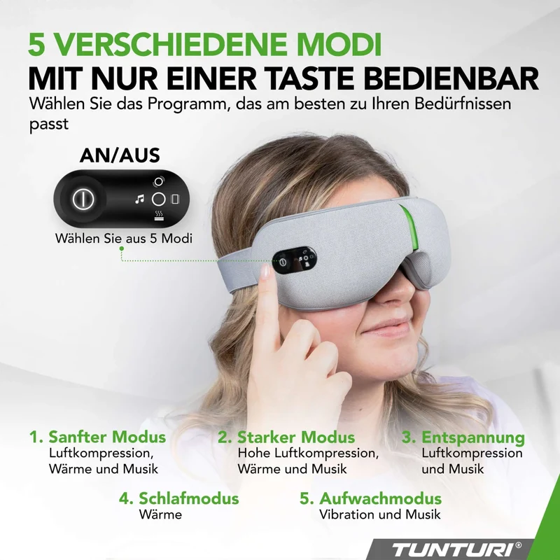 Augenmassagegerät Premium mit 5 Modi, Wärmefunktion, Luftdruckmassage und Bluetooth-Musik, Ergonomisches Design zur Entspannung, zur wohltuenden Anwendung bei Kopfschmerzen, Unterstützung der Schlafqualität