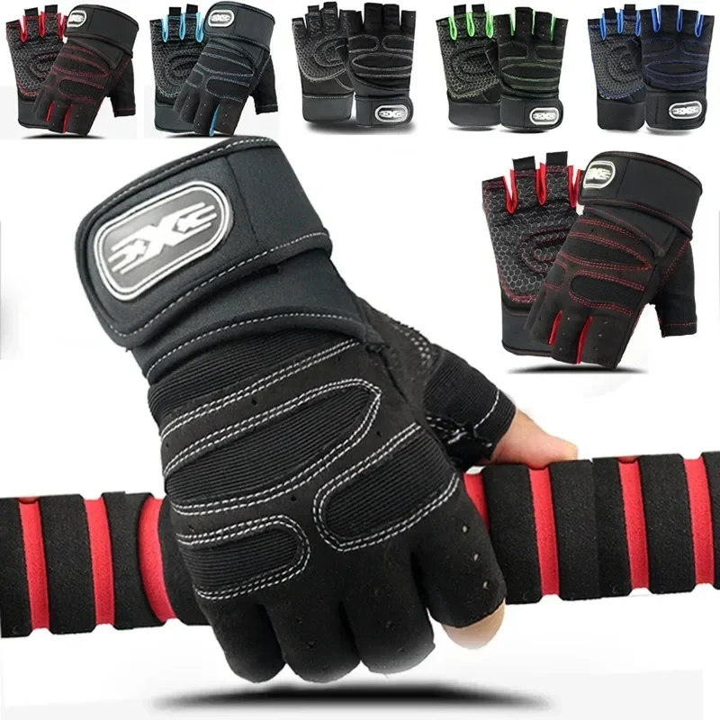 Sporthandschuhe mit Handgelenkschutz, Fitness, Radfahren, Wandern, Workout, fingerlos
