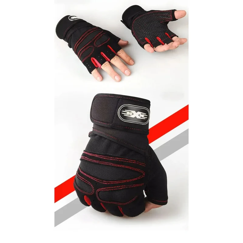 Sporthandschuhe mit Handgelenkschutz, Fitness, Radfahren, Wandern, Workout, fingerlos