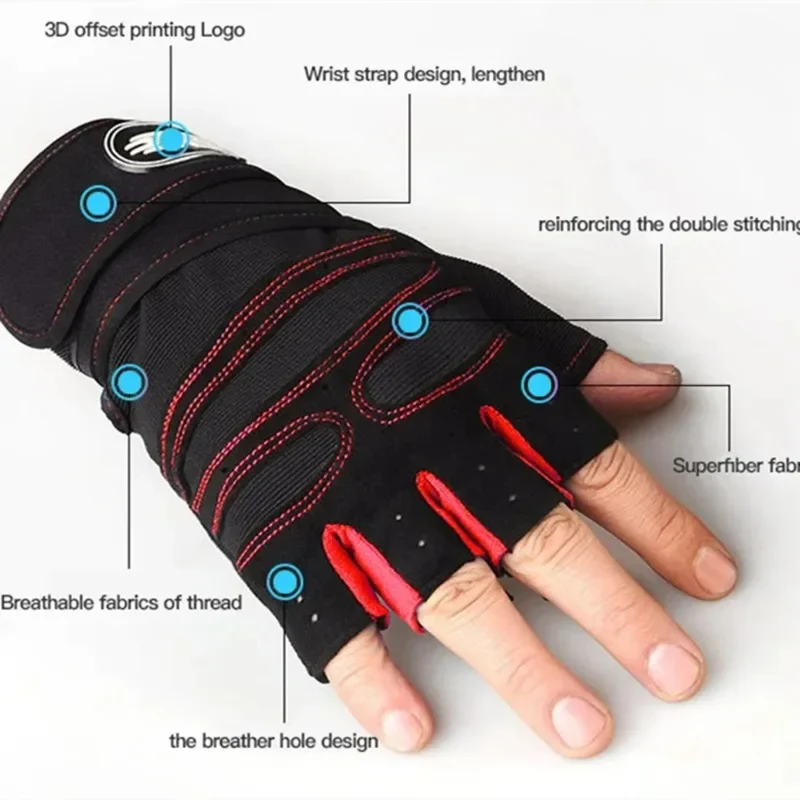 Sporthandschuhe mit Handgelenkschutz, Fitness, Radfahren, Wandern, Workout, fingerlos