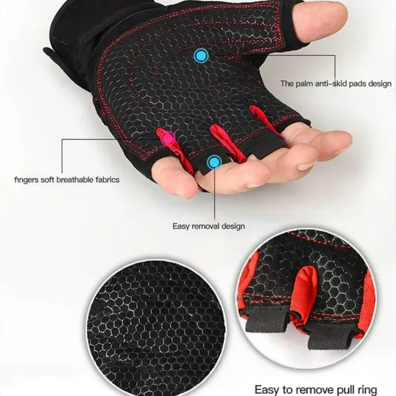 Sporthandschuhe mit Handgelenkschutz, Fitness, Radfahren, Wandern, Workout, fingerlos