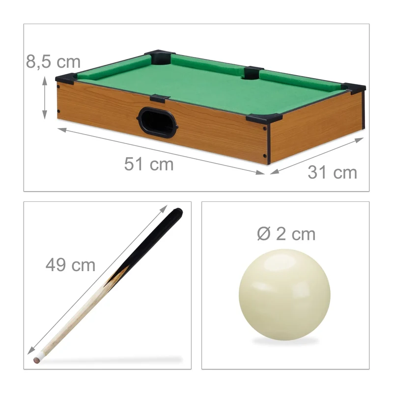 Mini Billardtisch, kompaktes Tischbillard-Set inkl. Zubehör für Kinder & Erwachsene, Perfekt für Zuhause & Unterwegs