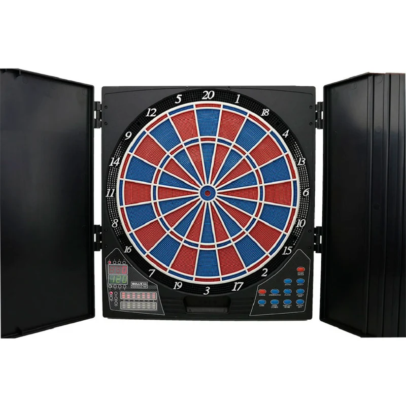 Elektronisches Dartboard im Premium-Kabinett, Turniergröße, Originalstimme RUSS BRAY & 28 Spiele