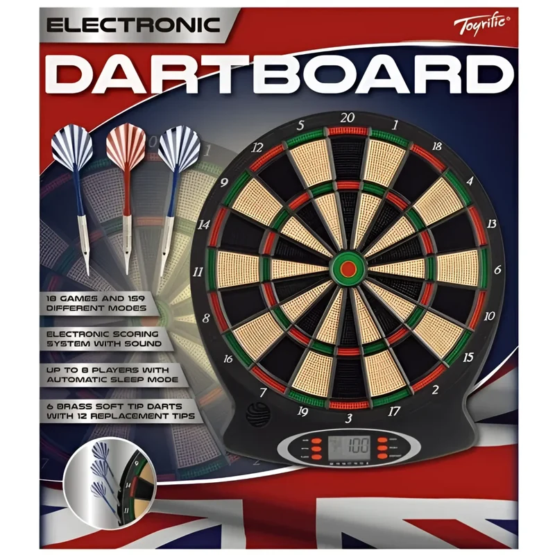 Elektronische Dartscheibe Deluxe, 43 x 37,6 x 2 cm, inklusive 6 Dartpfeilen, Soundeffekte, 159 Spielmodi