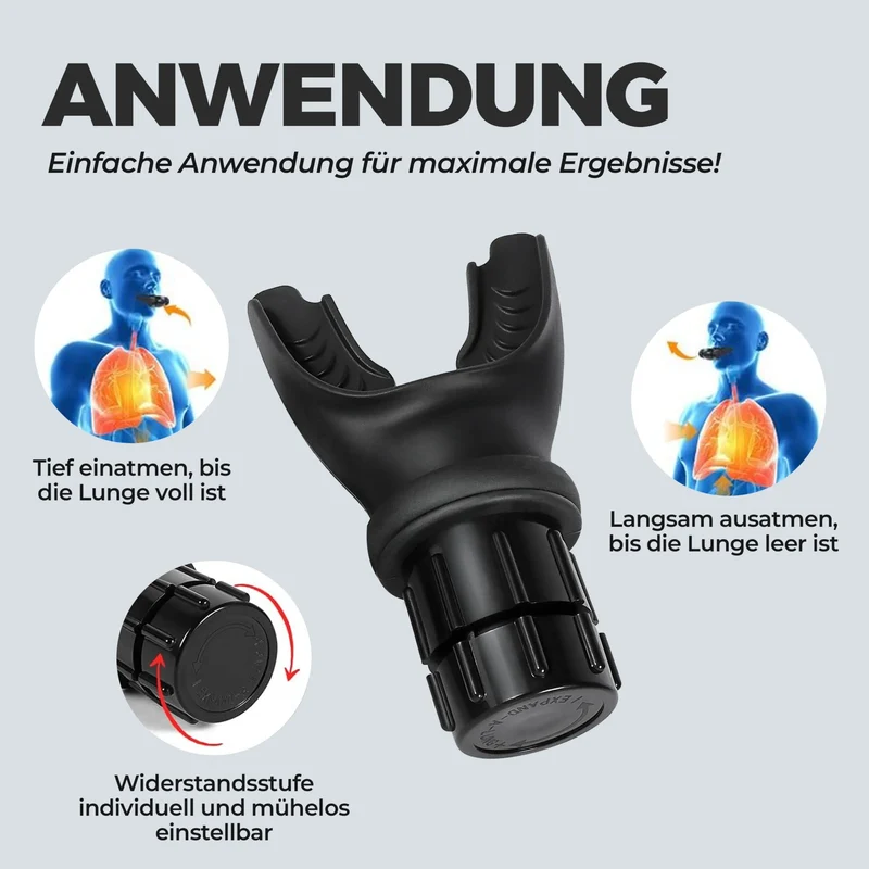 Atemtrainer Pro Lungentrainer zur Verbesserung der Lungenkapazität, verstellbarer Widerstand, Silikon, für Sport und Alltag