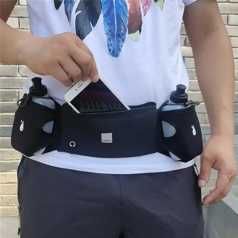 Laufgürtel mit 2 Trinkflaschen – Wasserdichte Hüfttasche für Joggen, Wandern & Outdoor – Verstellbar, Reflektierend & mit Kopfhöreranschluss