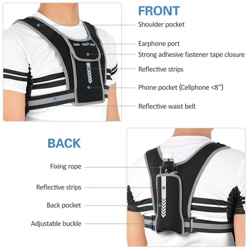 Reflektierende Laufweste mit Handytasche & Trinkflaschenhalter – Ultraleichte Sportweste für Jogging, Marathon & Radfahren