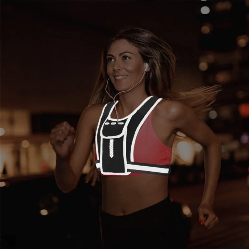 Reflektierende Laufweste mit Handytasche & Trinkflaschenhalter – Ultraleichte Sportweste für Jogging, Marathon & Radfahren