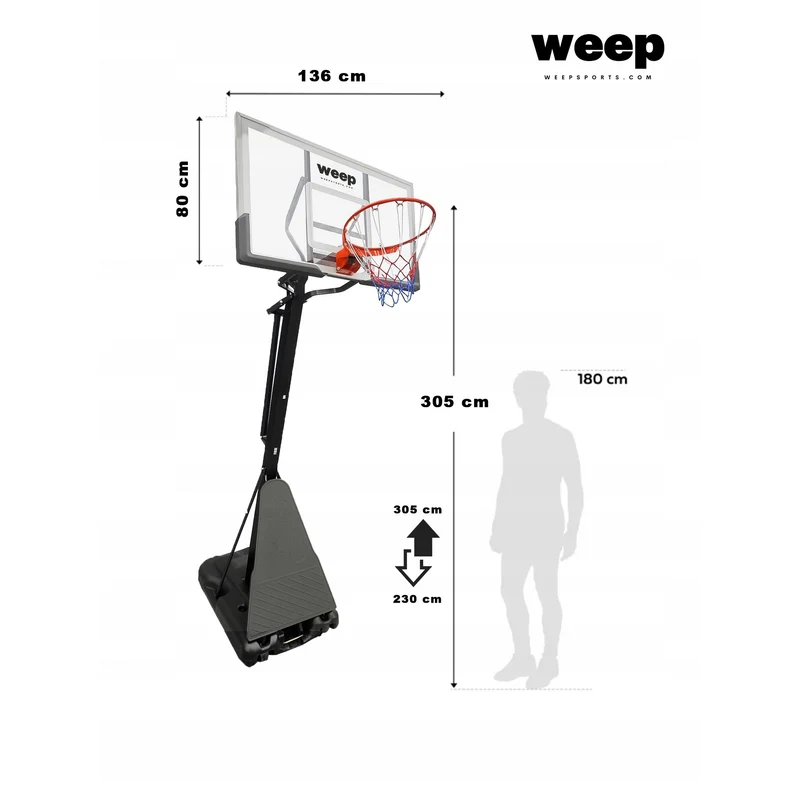 Zestaw do koszykówki Kosz WEEP M027 pełnowymiarowy do 305cm z korbą 80x136