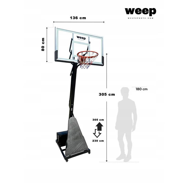Zestaw do koszykówki Kosz WEEP M028 szkło hartowane pełnowymiarowy do 305cm