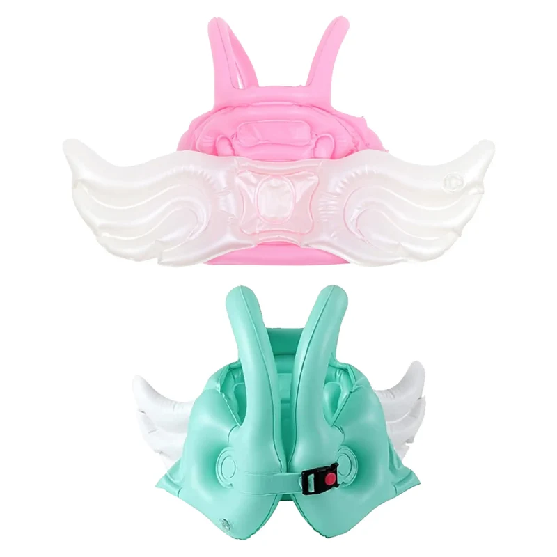 Kinder Schwimmweste mit Engel, Einhorn oder Dino Design, Aufblasbare Schwimmhilfe, Schwimmen lernen für Jungen & Mädchen – Größe M/L in Rosa, Grün & Gelb