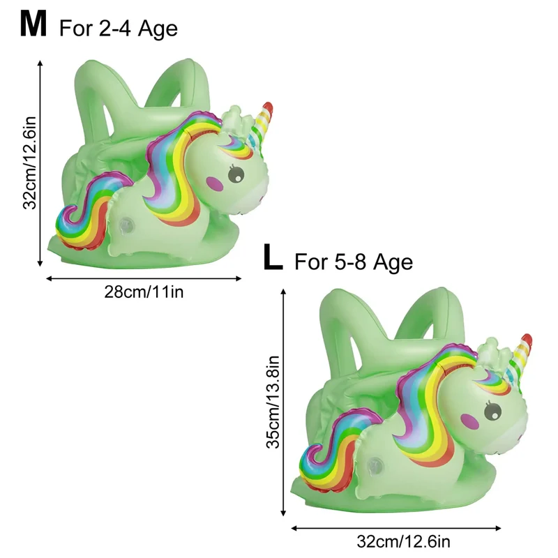 Kinder Schwimmweste mit Engel, Einhorn oder Dino Design, Aufblasbare Schwimmhilfe, Schwimmen lernen für Jungen & Mädchen – Größe M/L in Rosa, Grün & Gelb