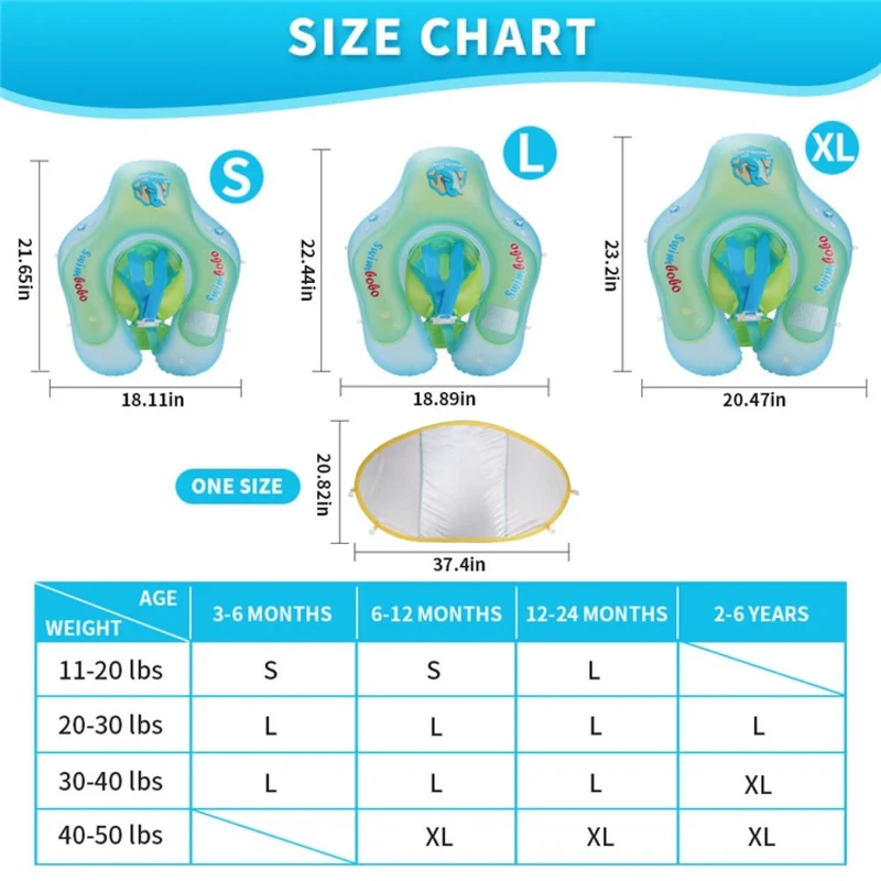 Baby Schwimmring mit Sonnenschutz – Aufblasbarer Schwimmtrainer mit Sicherheitsgurt & UV-Schutz