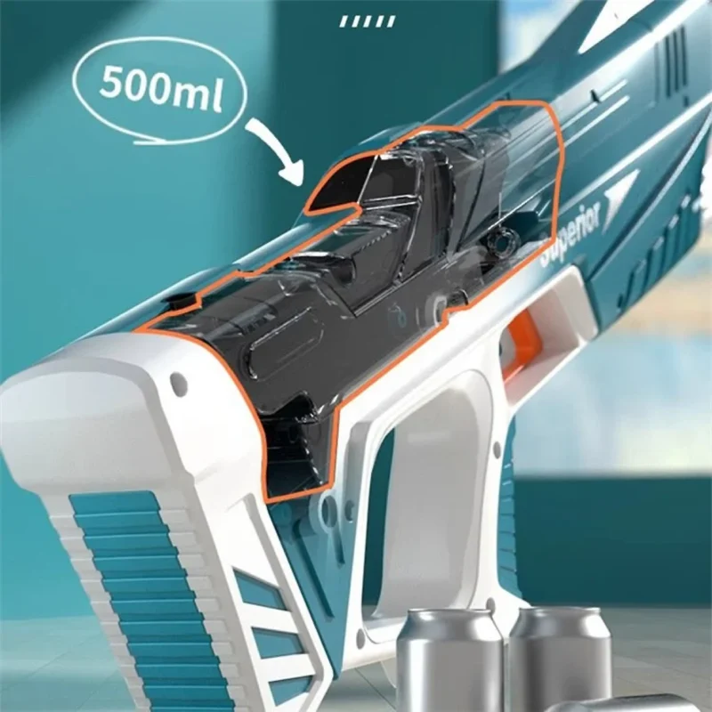 Wasserpistole elektrisch mit Akku & USB – 500 ml, 12 m Schussweite, ideal für Pool & Strand