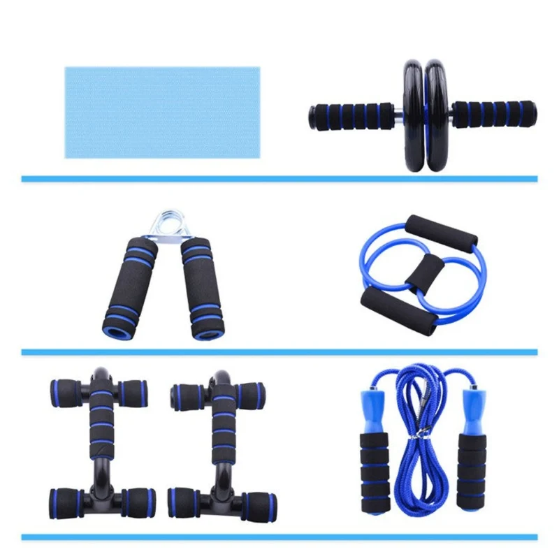 Bauchroller, Liegestützgriffe, Springseil, Widerstandsband & mehr, 7-teiliges Fitness-Set für Zuhause